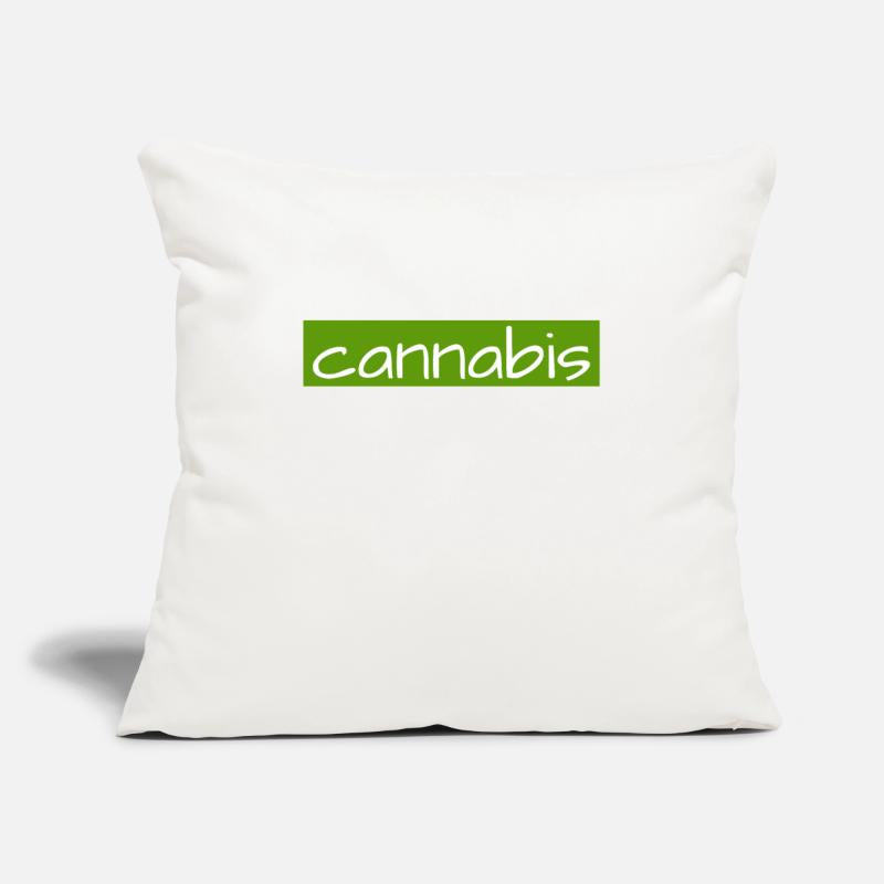 Hand drawn cannabis text logo on green background