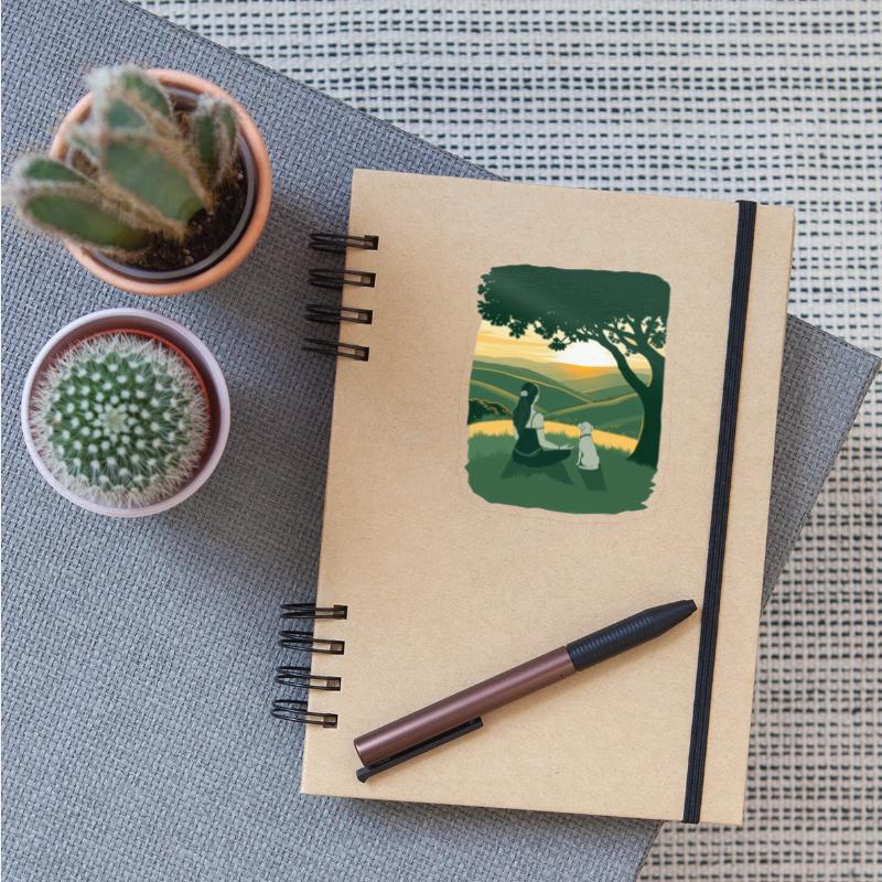 woman doing mediation under the tree with her dog