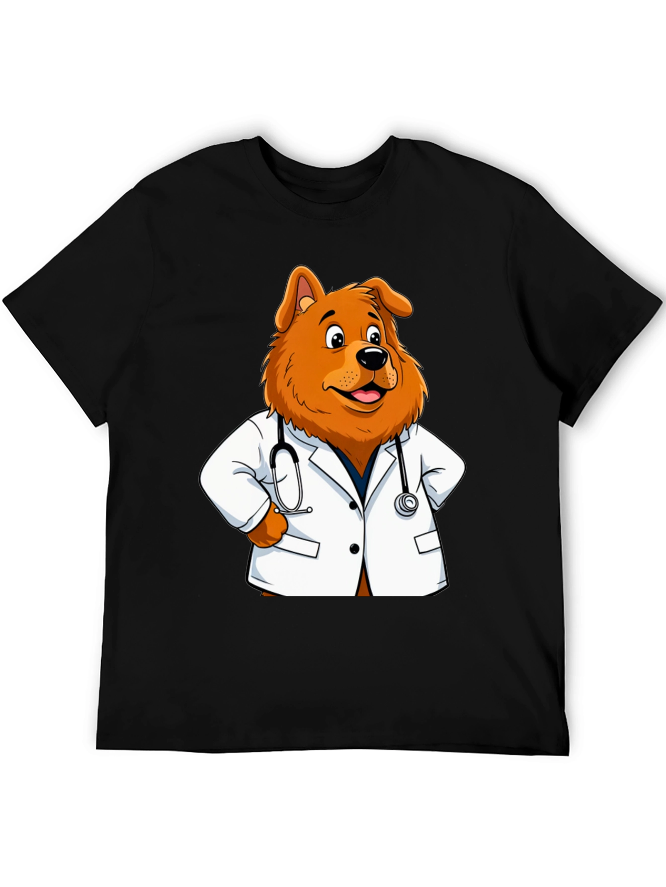 Dog Doctor Cartoon Graphic Tee - Unisex Black T-Shirt