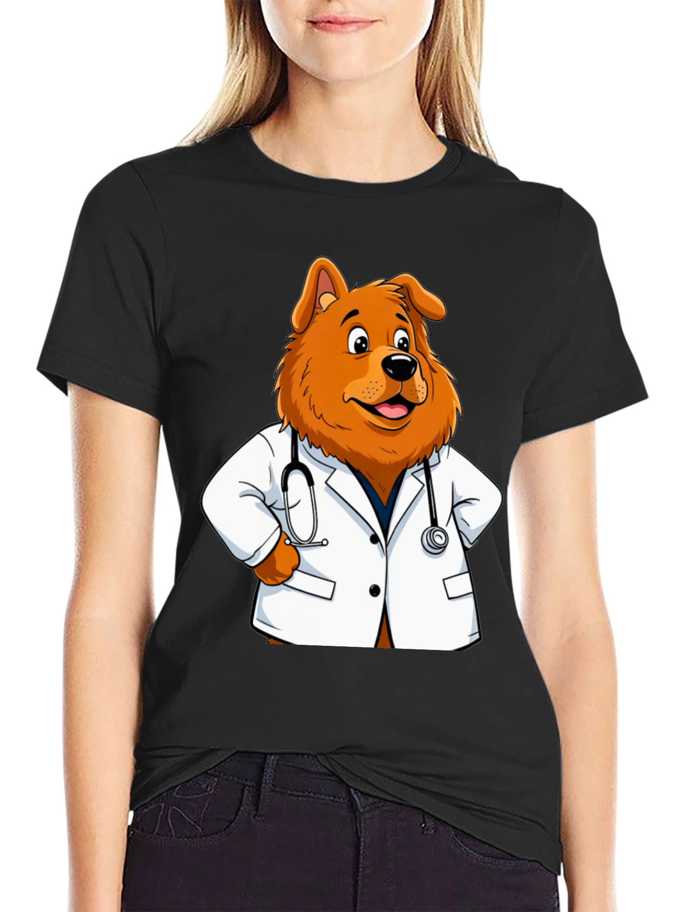 Dog Doctor Cartoon Graphic Tee - Unisex Black T-Shirt