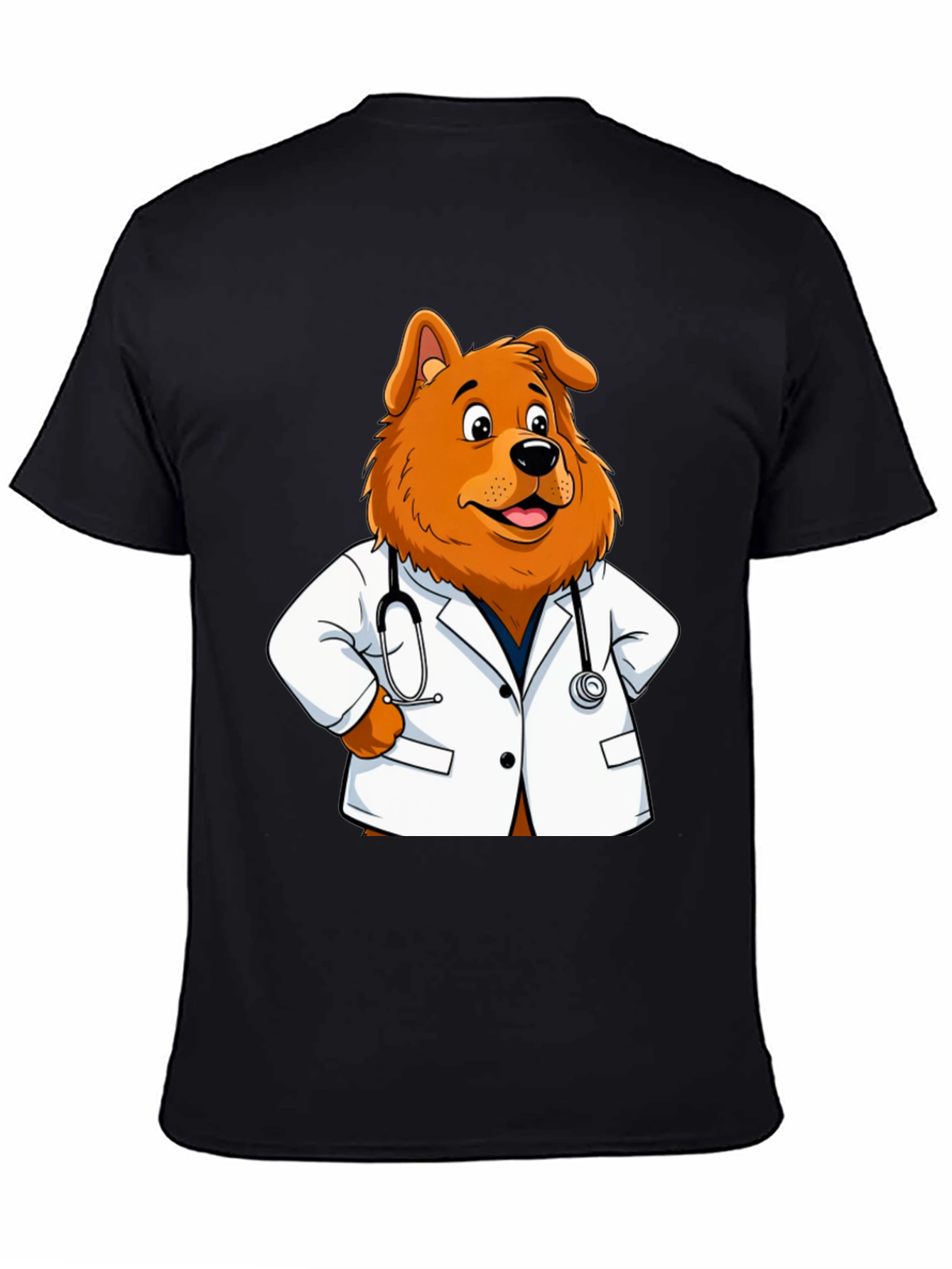 Dog Doctor Cartoon Graphic Tee - Unisex Black T-Shirt