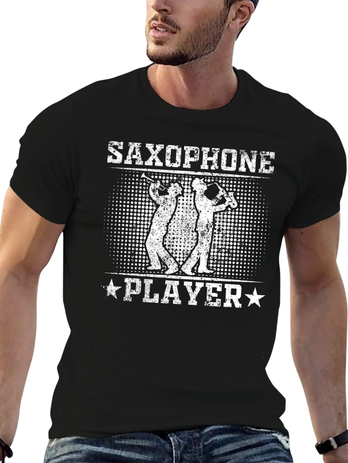 Saxophone Player Graphic Tee - Black Cotton T-Shirt