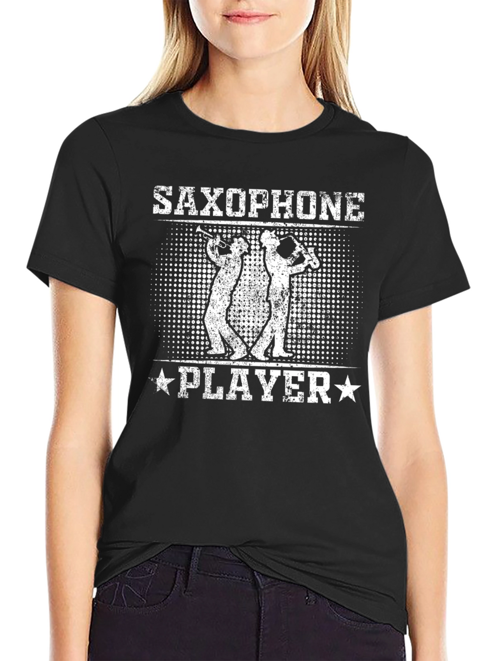 Saxophone Player Graphic Tee - Black Cotton T-Shirt