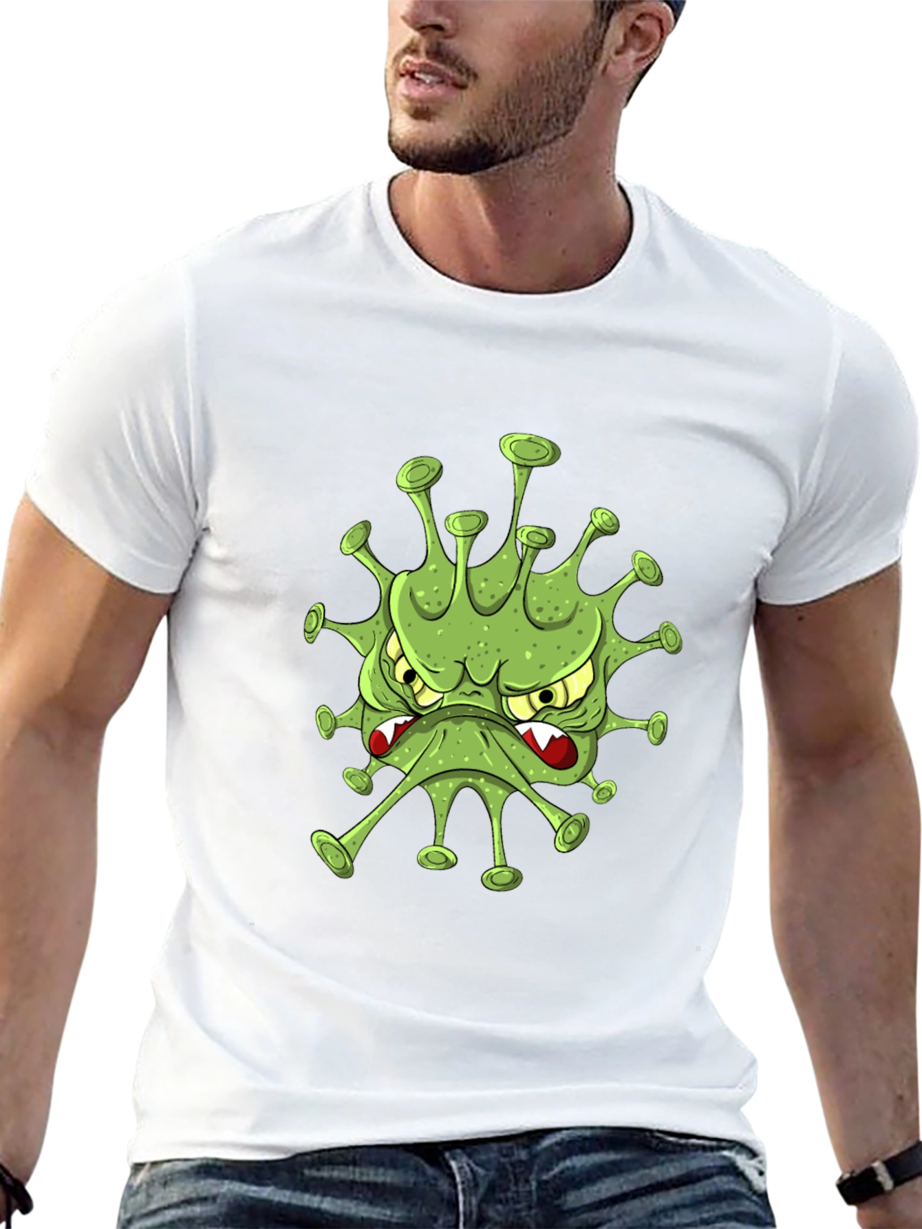 Mens Black T-Shirt with Cartoon Virus Design