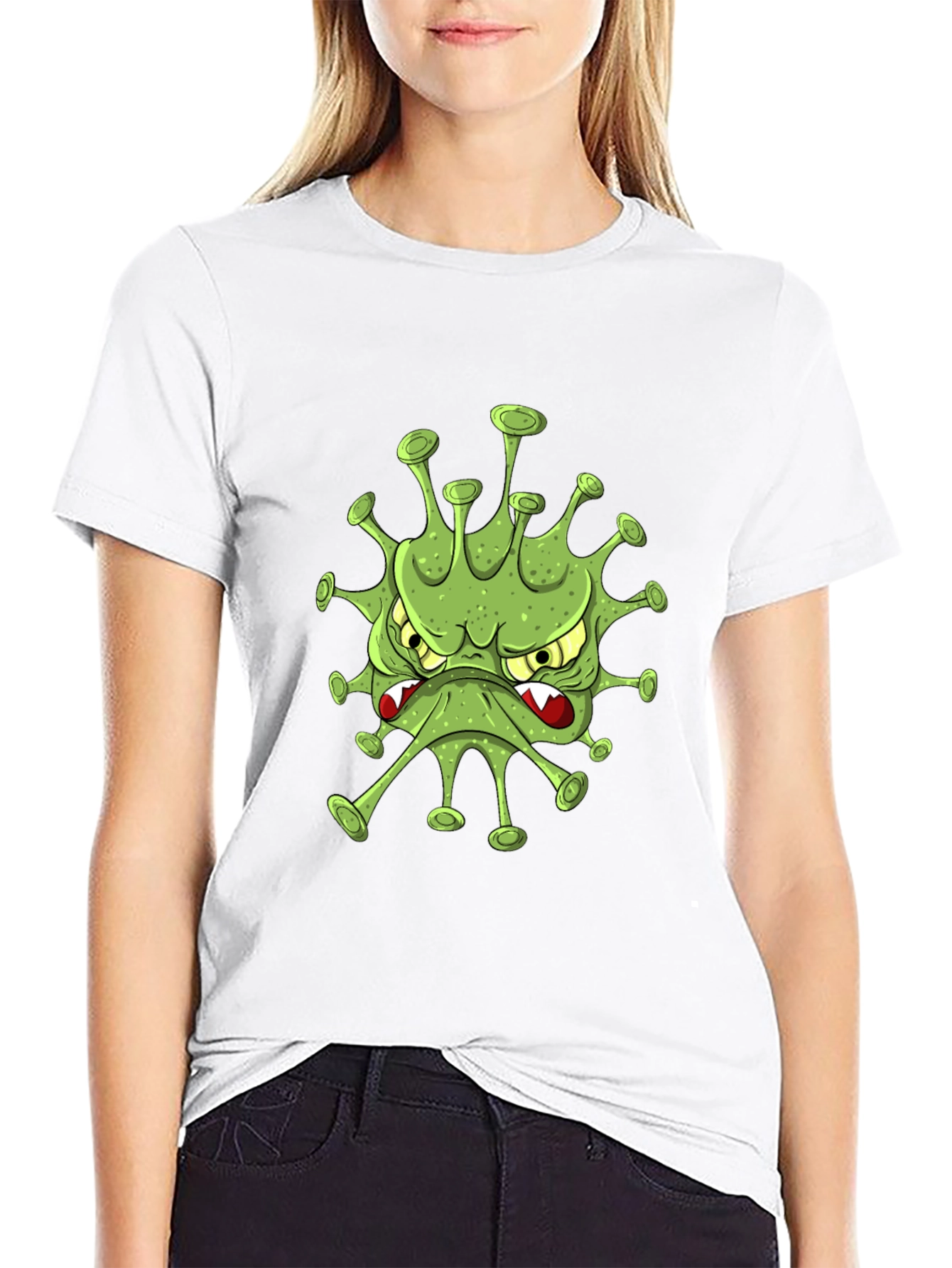 Mens Black T-Shirt with Cartoon Virus Design
