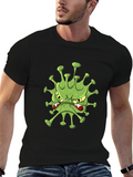 Mens Black T-Shirt with Cartoon Virus Design