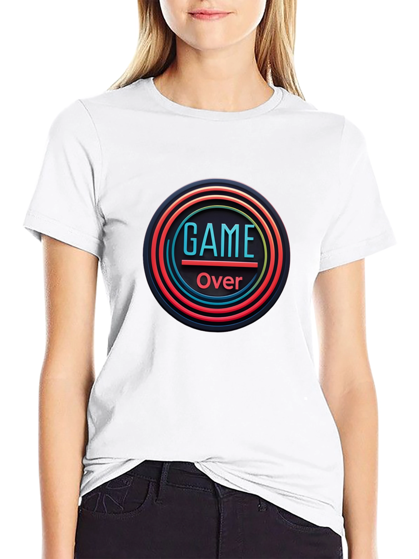 Game Over Graphic Print Black T-Shirt