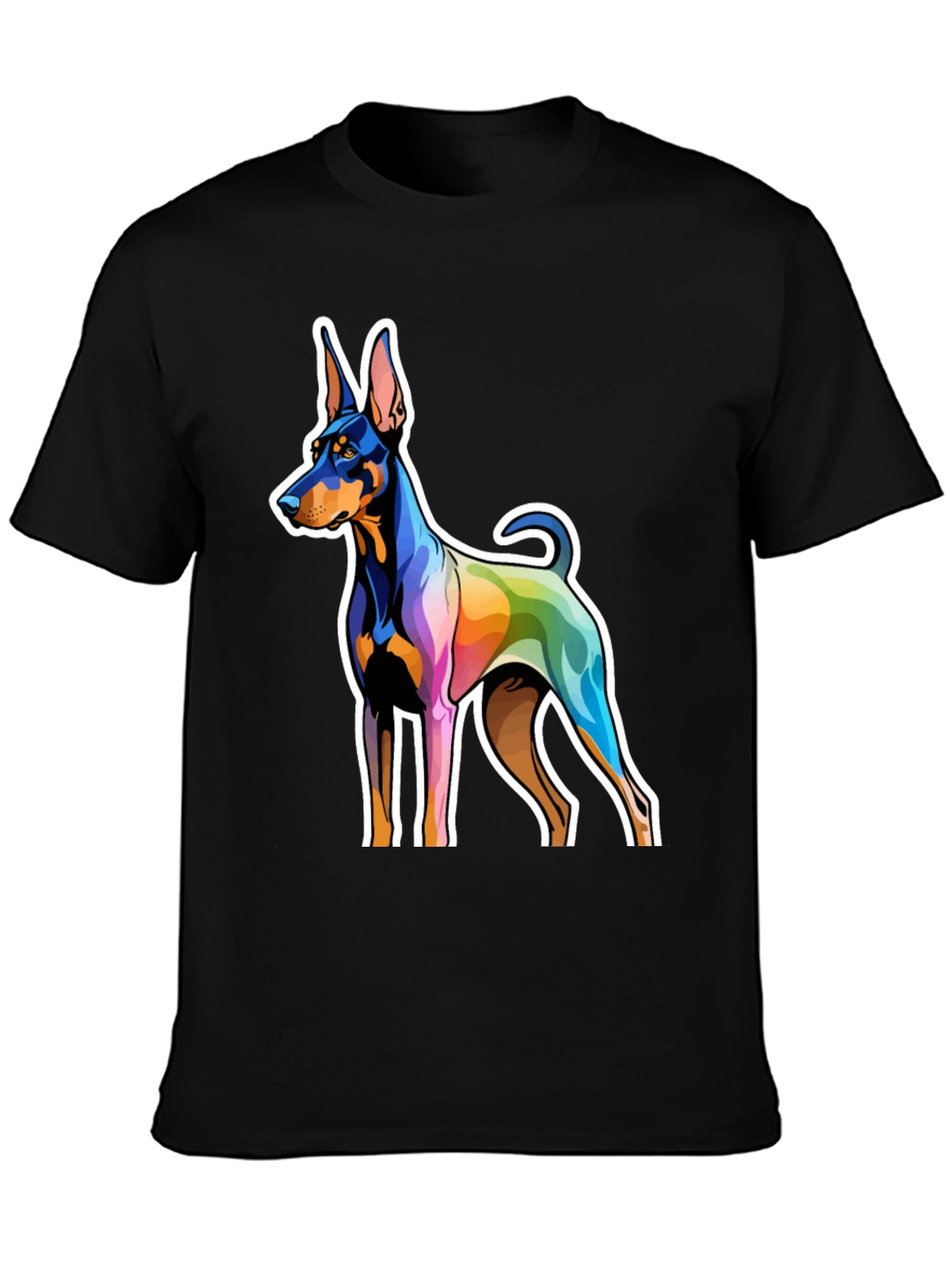 Colorful Dog Graphic Tee - Mens Black T-Shirt