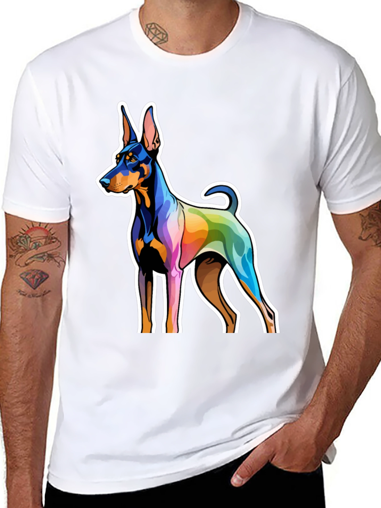 Colorful Dog Graphic Tee - Mens Black T-Shirt