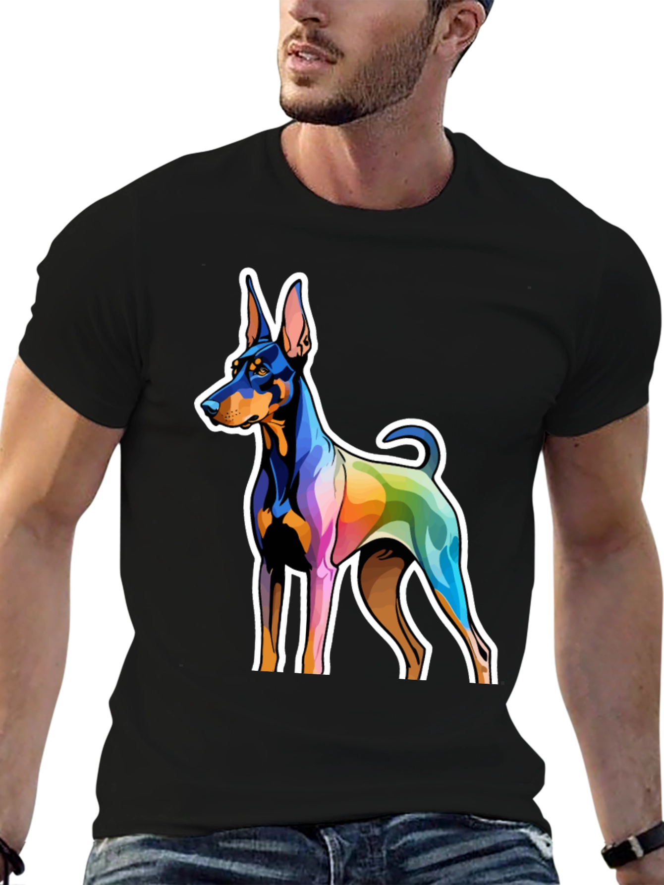 Colorful Dog Graphic Tee - Mens Black T-Shirt