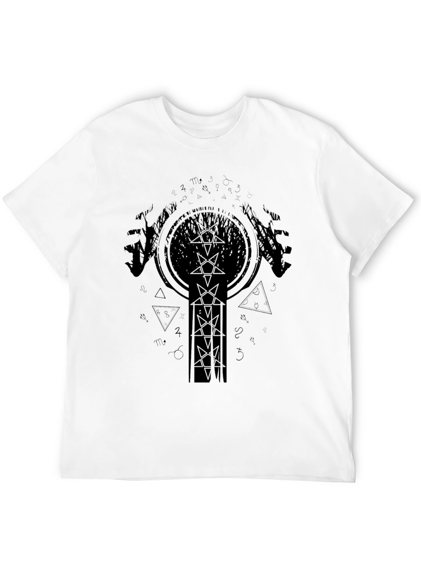 Mens Black Graphic Tee - Occult Design