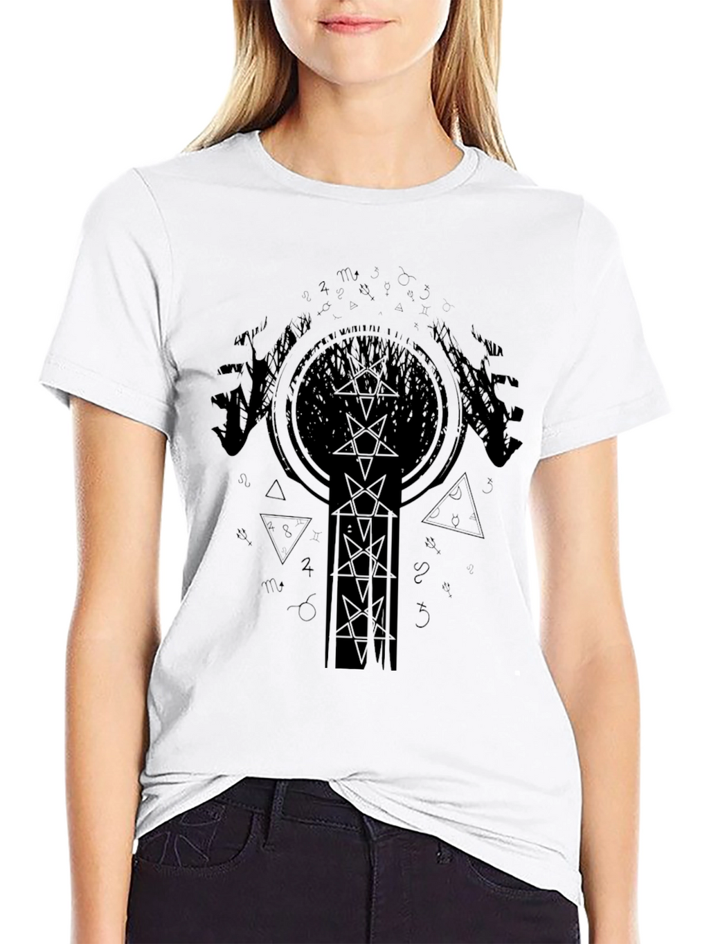 Mens Black Graphic Tee - Occult Design