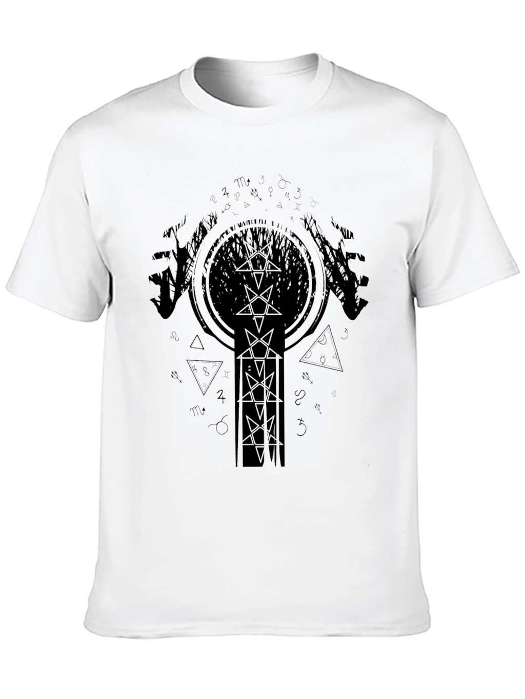 Mens Black Graphic Tee - Occult Design