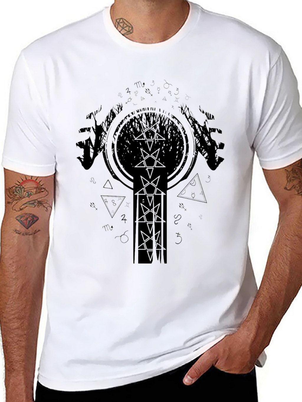 Mens Black Graphic Tee - Occult Design