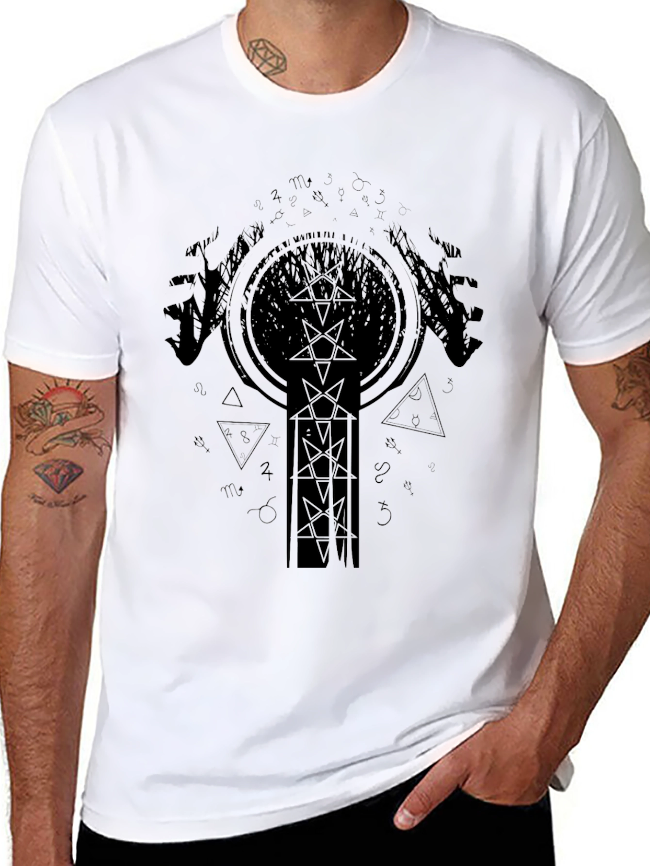 Mens Black Graphic Tee - Occult Design