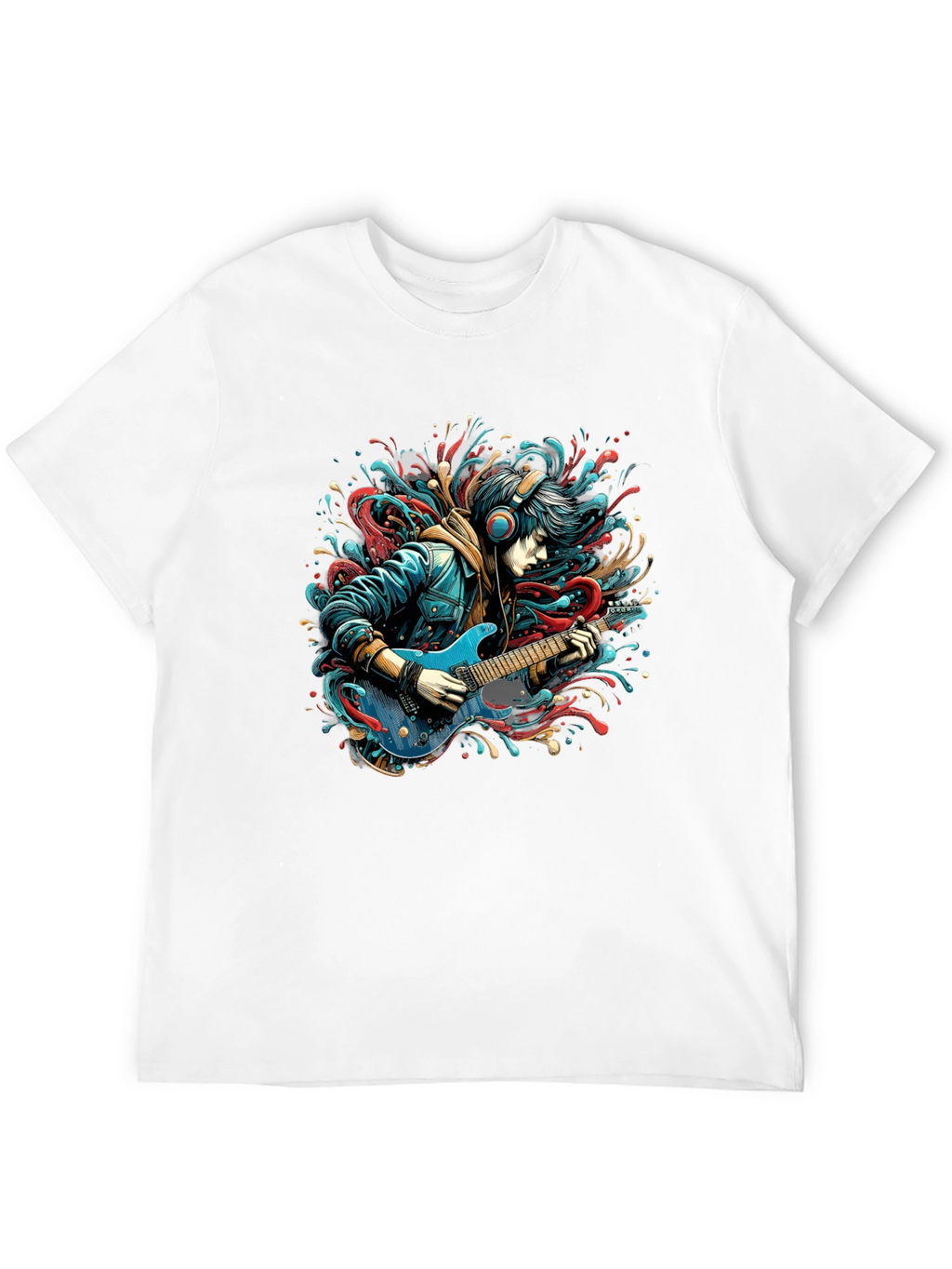Guitar Player Graphic Print Black T-Shirt