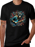Guitar Player Graphic Print Black T-Shirt