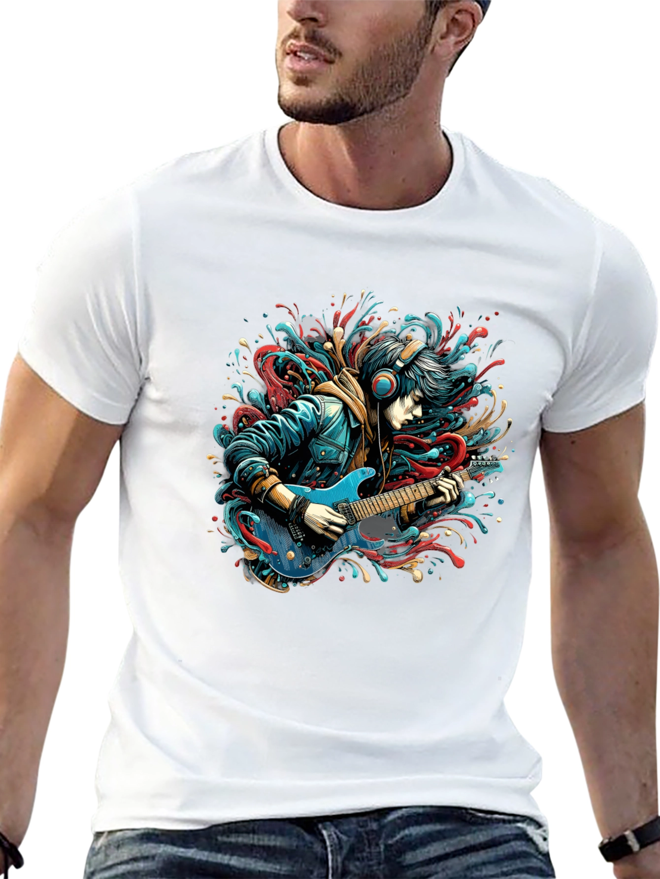 Guitar Player Graphic Print Black T-Shirt