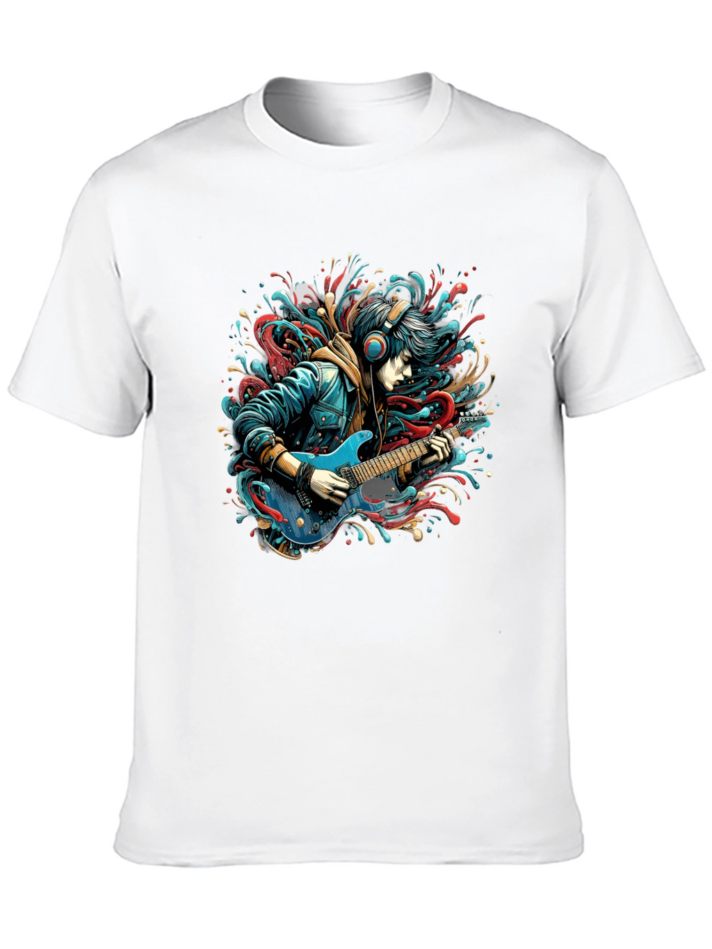 Guitar Player Graphic Print Black T-Shirt