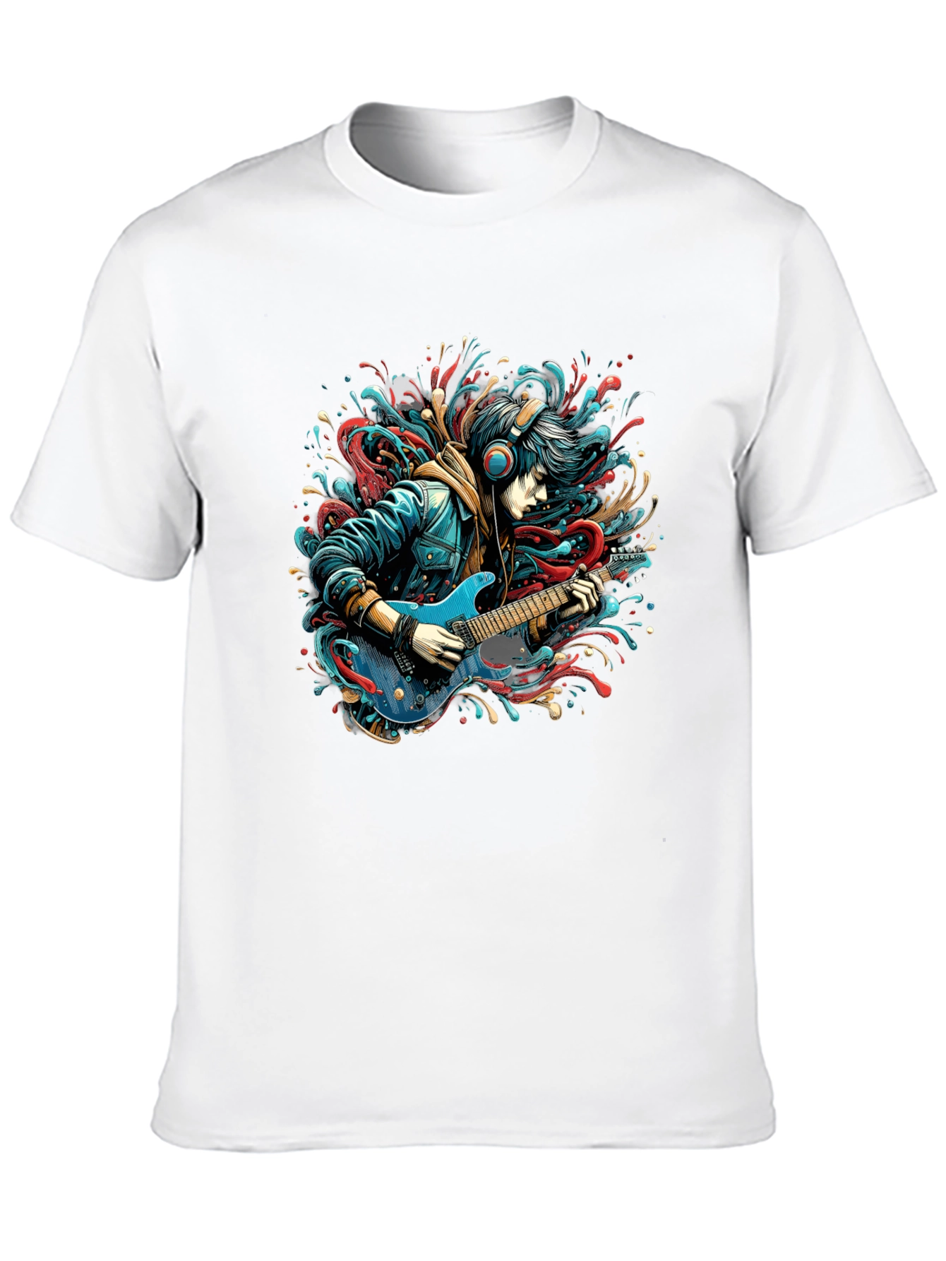 Guitar Player Graphic Print Black T-Shirt