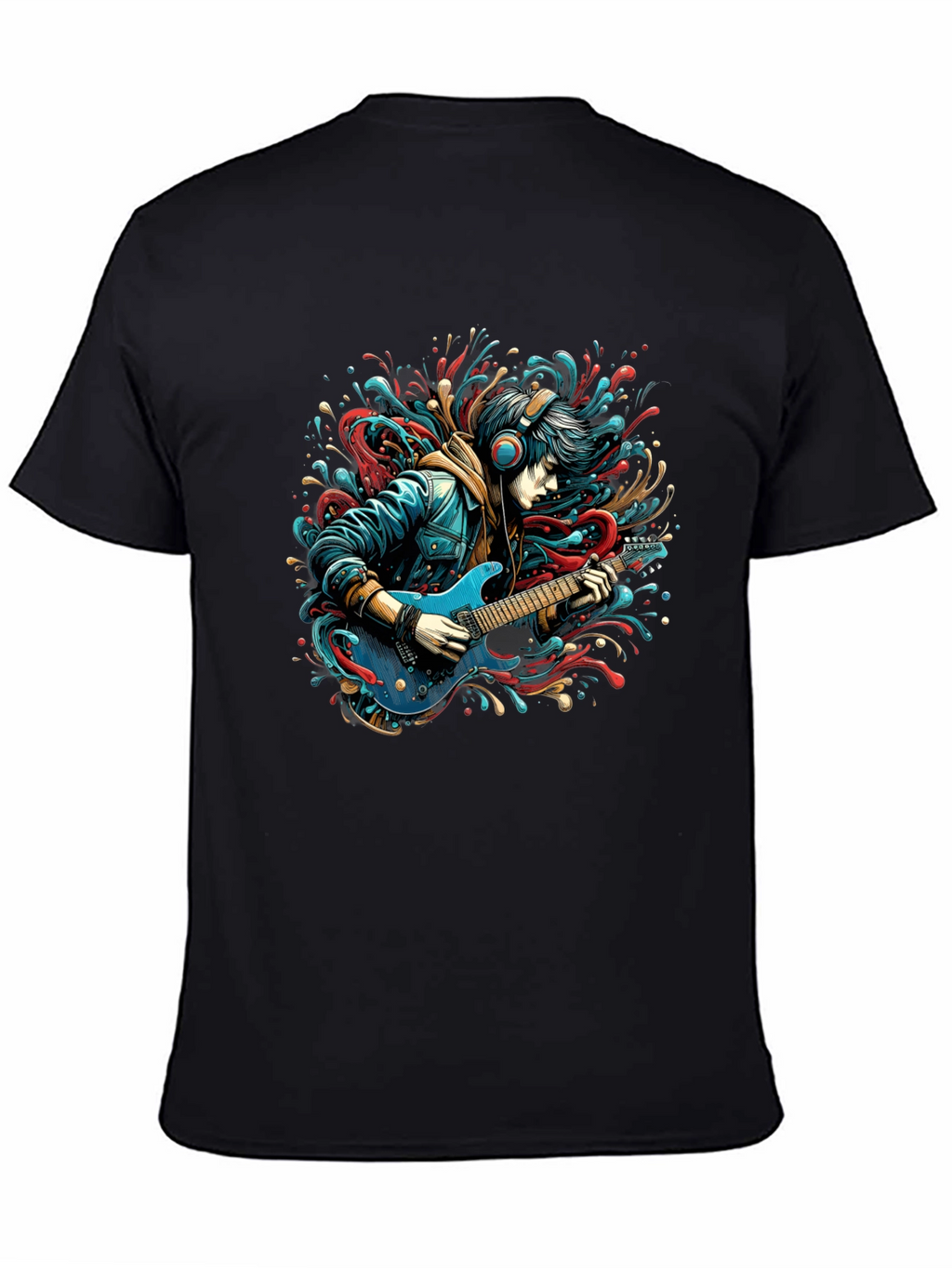 Guitar Player Graphic Print Black T-Shirt