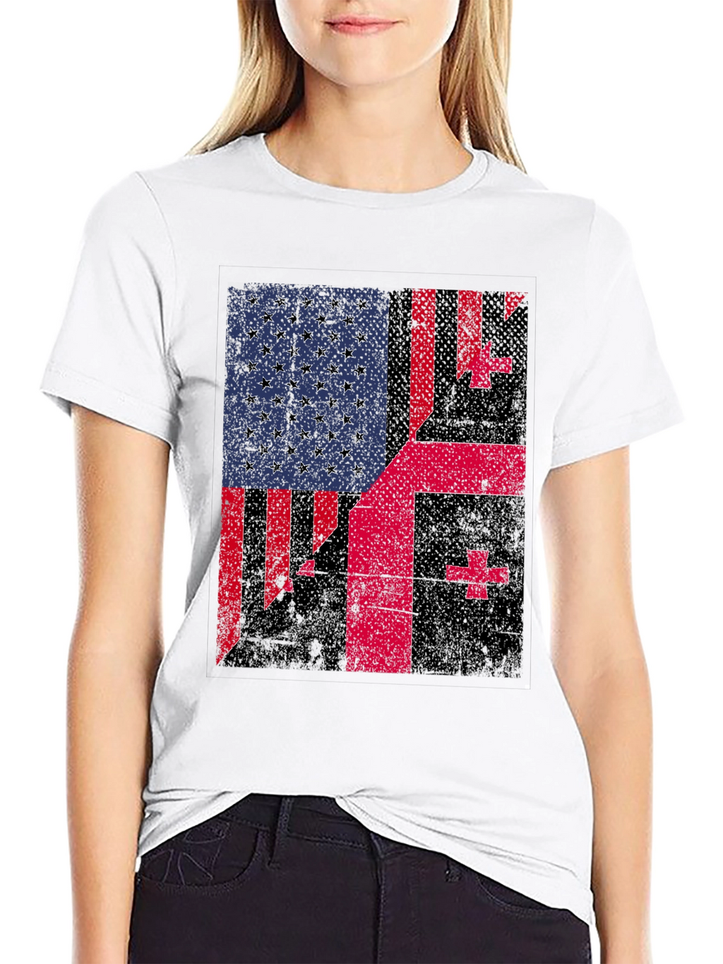 USA Georgia Flag Blend Graphic T-Shirt