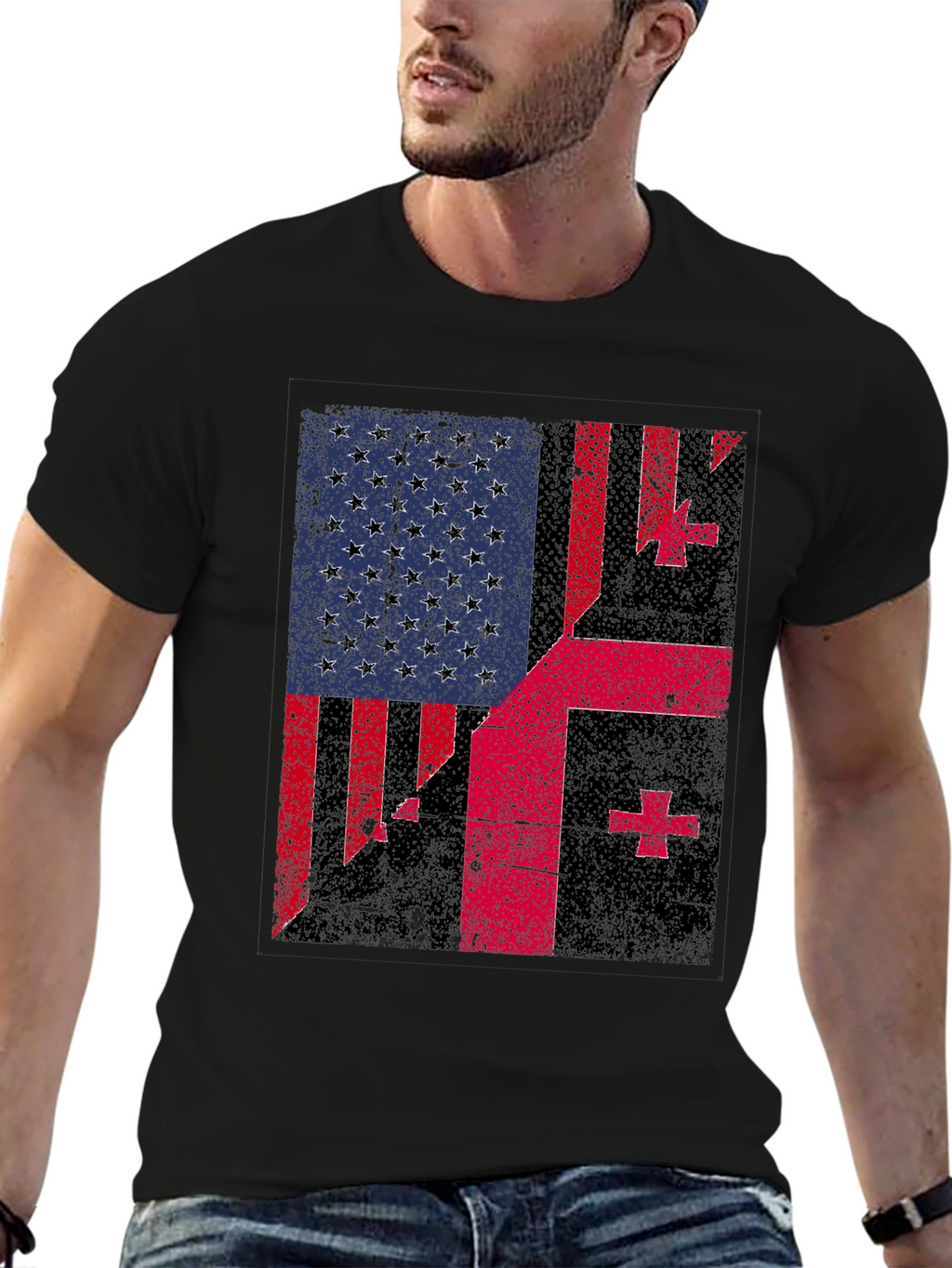 USA Georgia Flag Blend Graphic T-Shirt