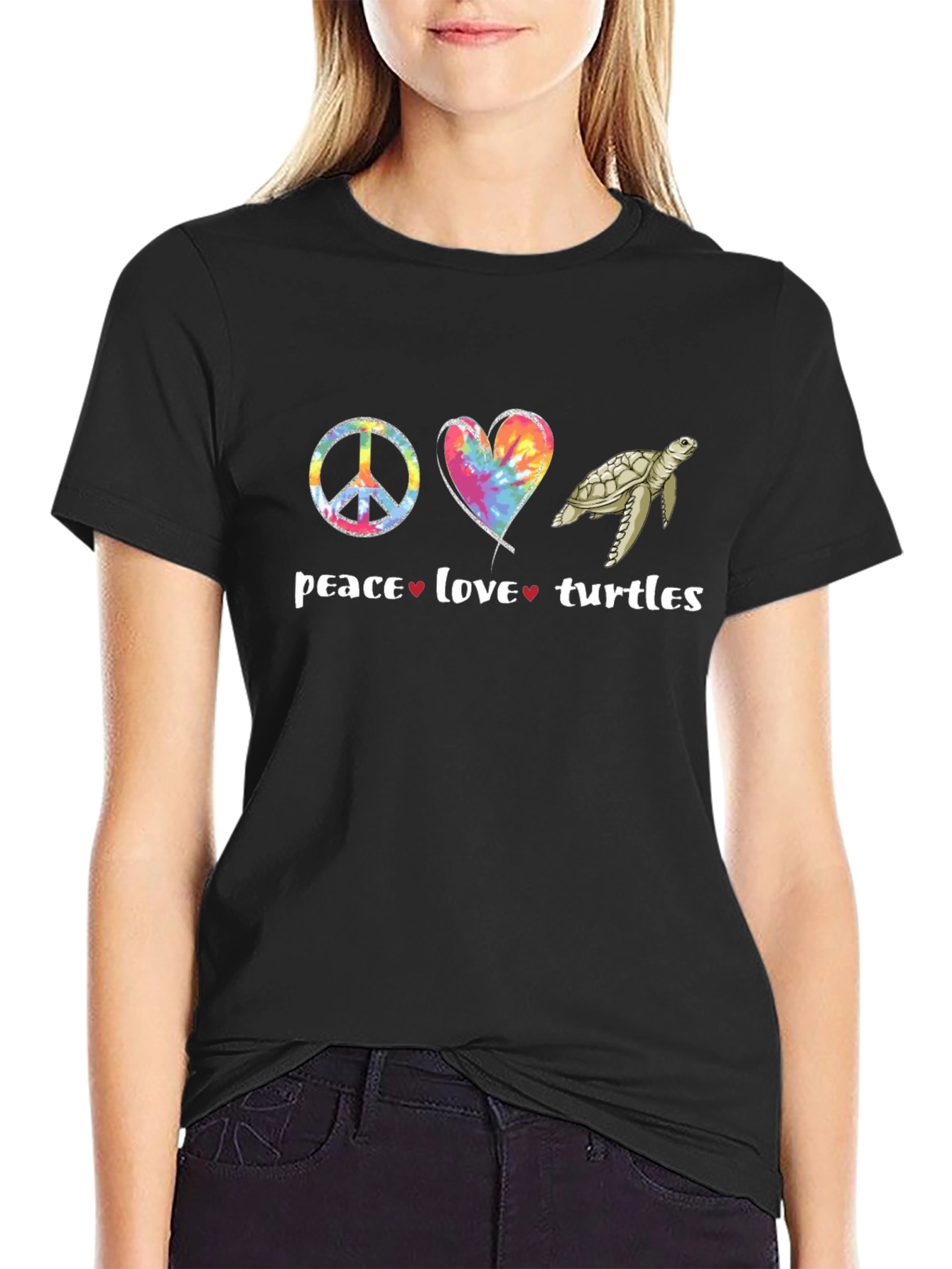 Peace Love Turtles Graphic Tee - Unisex Black T-Shirt