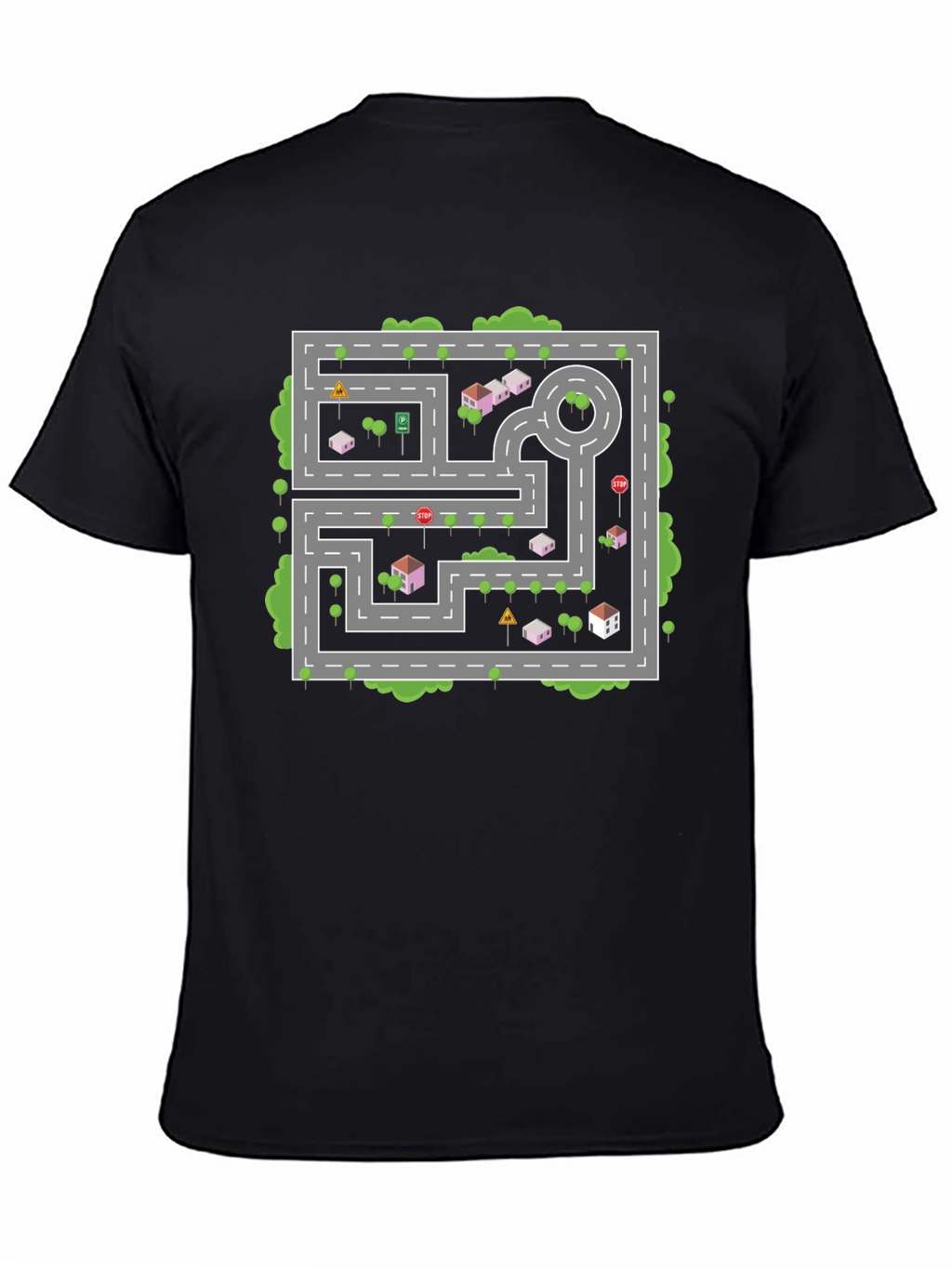 Road Map Graphic Tee - Black Cotton Casual Shirt
