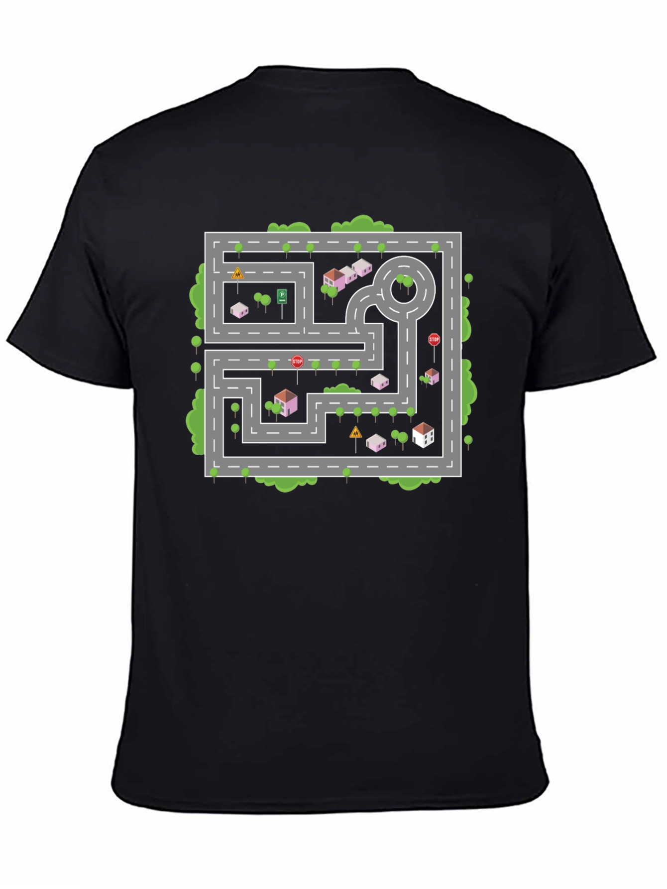 Road Map Graphic Tee - Black Cotton Casual Shirt
