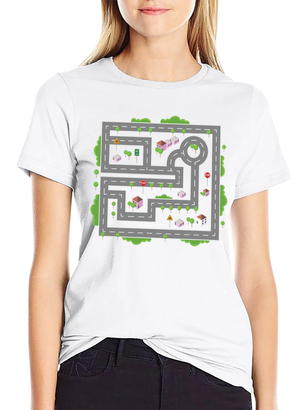 Road Map Graphic Tee - Black Cotton Casual Shirt