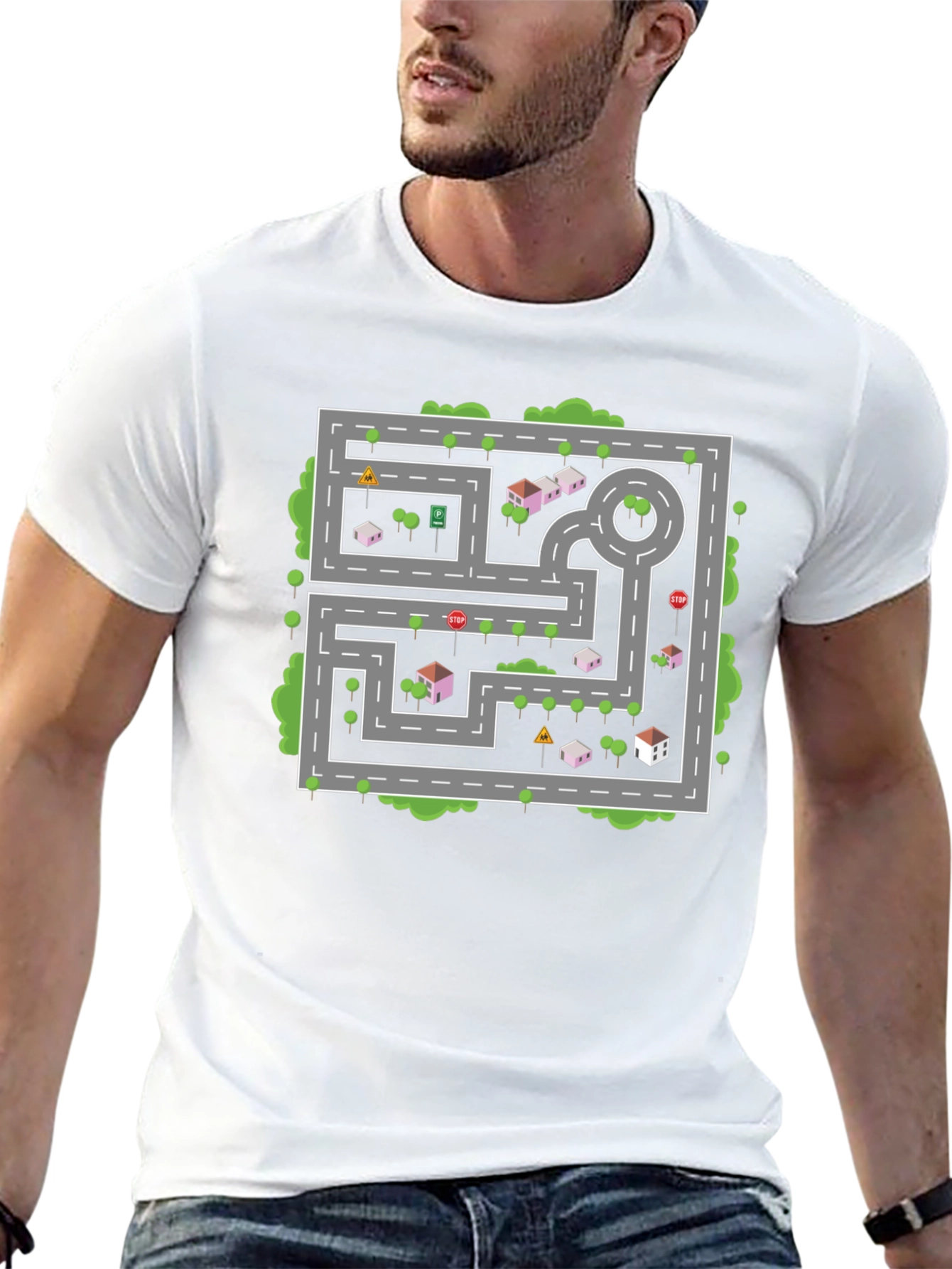 Road Map Graphic Tee - Black Cotton Casual Shirt