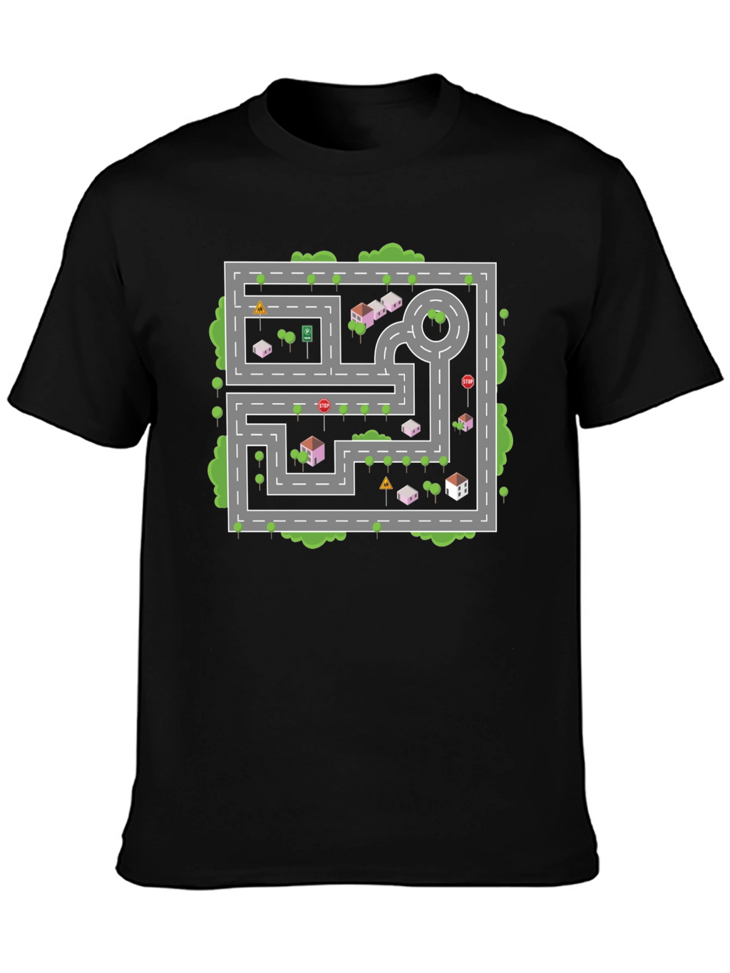 Road Map Graphic Tee - Black Cotton Casual Shirt