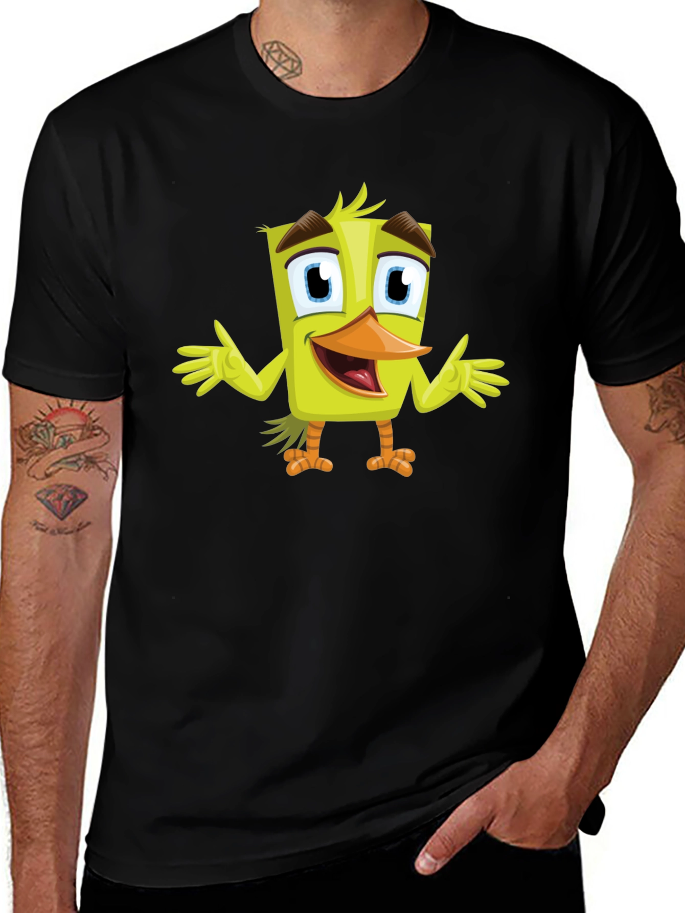 Cartoon Duck Graphic Tee - Black Unisex T-Shirt