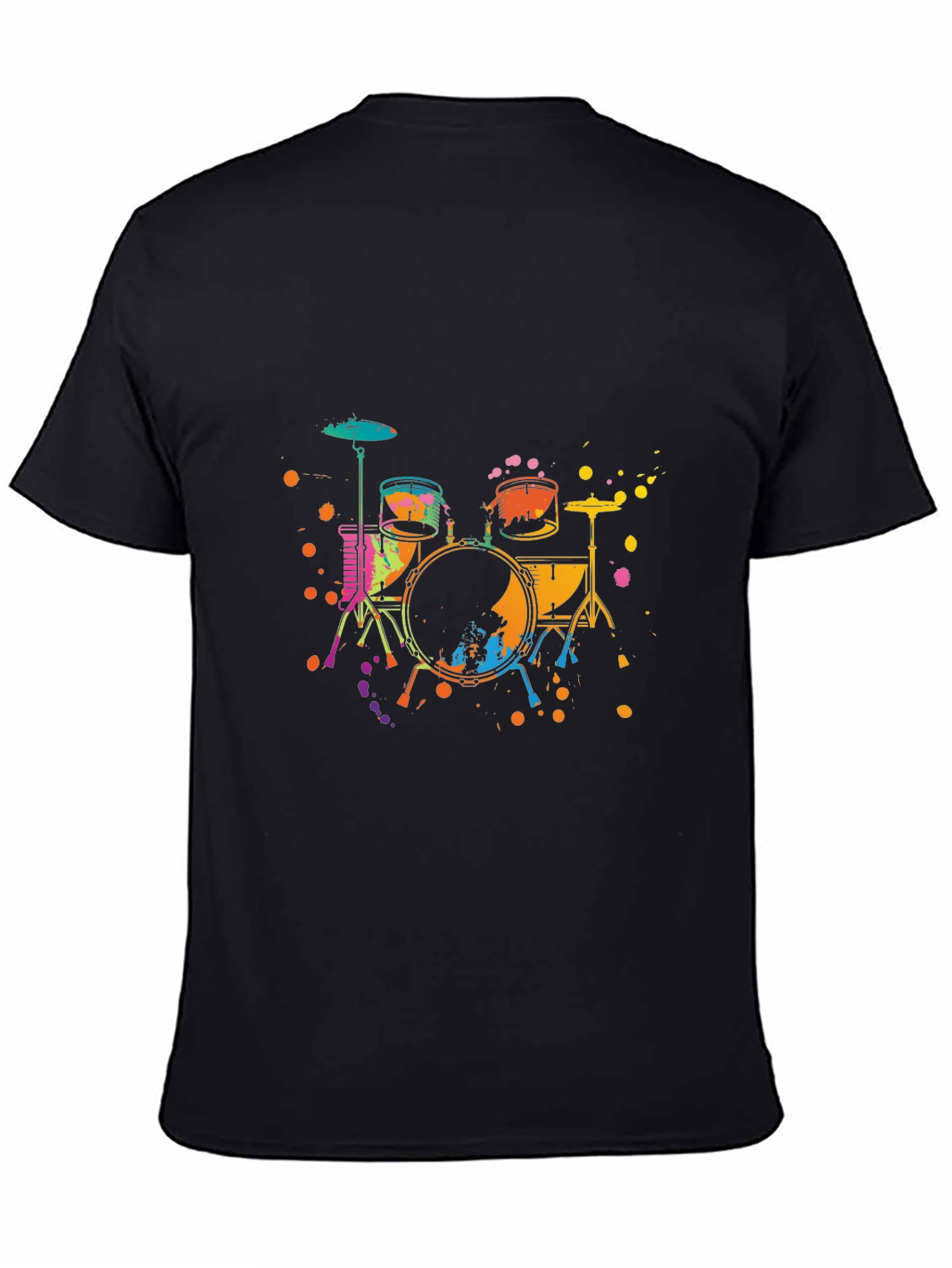 Vibrant Drums Graphic Tee - Black Cotton T-Shirt