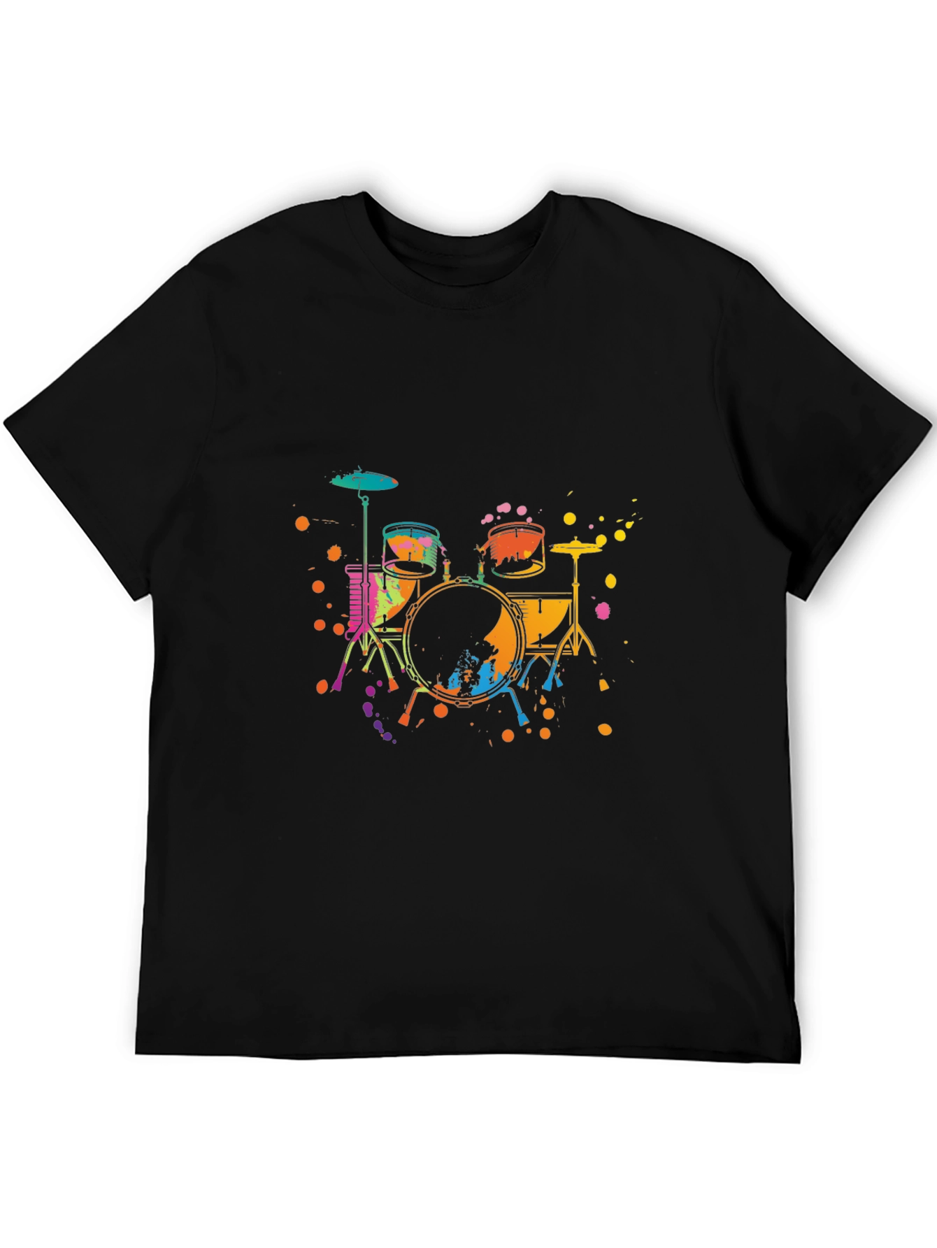 Vibrant Drums Graphic Tee - Black Cotton T-Shirt