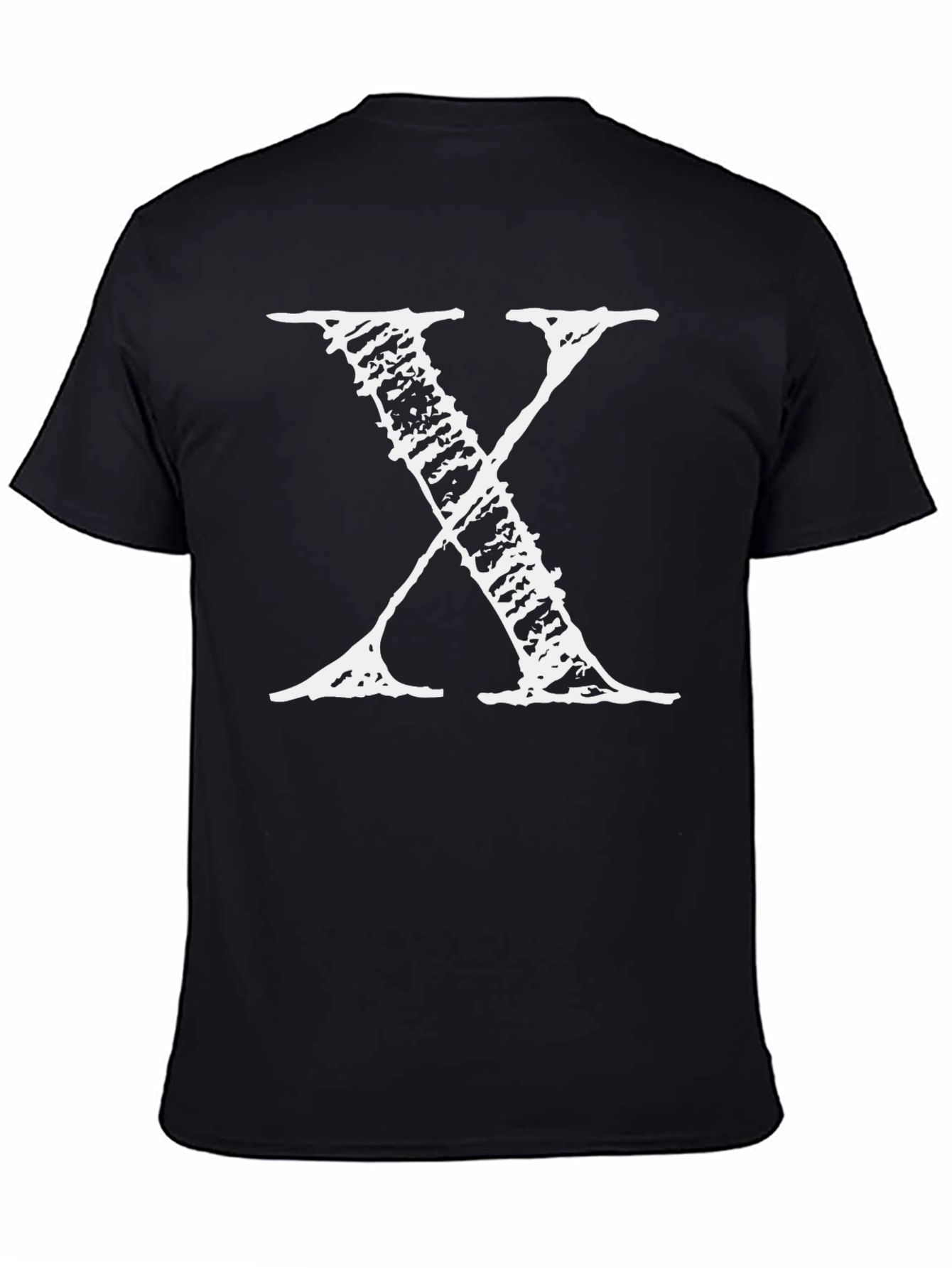 Mens Black T-Shirt with Distressed White X Print