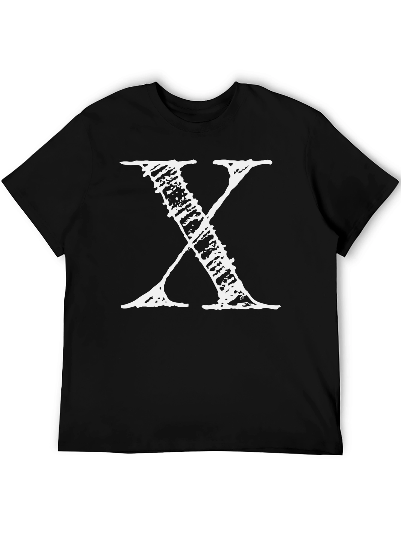 Mens Black T-Shirt with Distressed White X Print