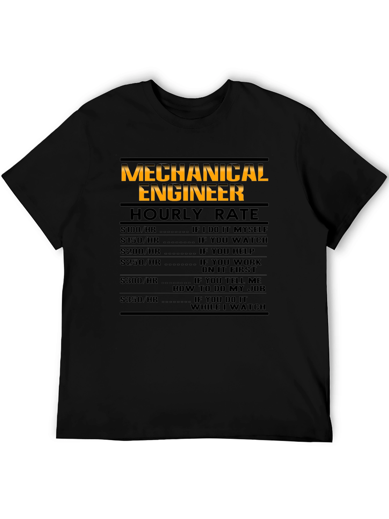 Mechanical Engineer Hourly Rate Black T-Shirt