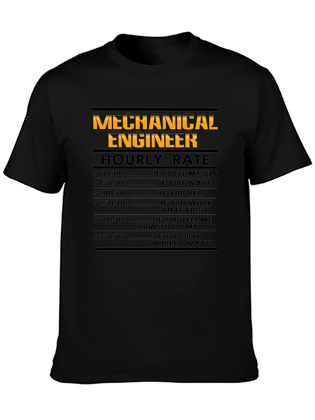 Mechanical Engineer Hourly Rate Black T-Shirt
