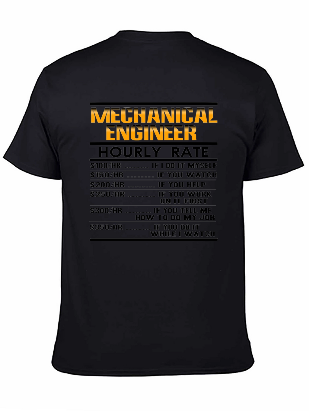 Mechanical Engineer Hourly Rate Black T-Shirt