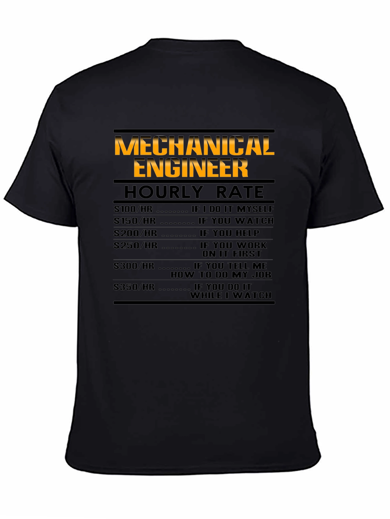 Mechanical Engineer Hourly Rate Black T-Shirt