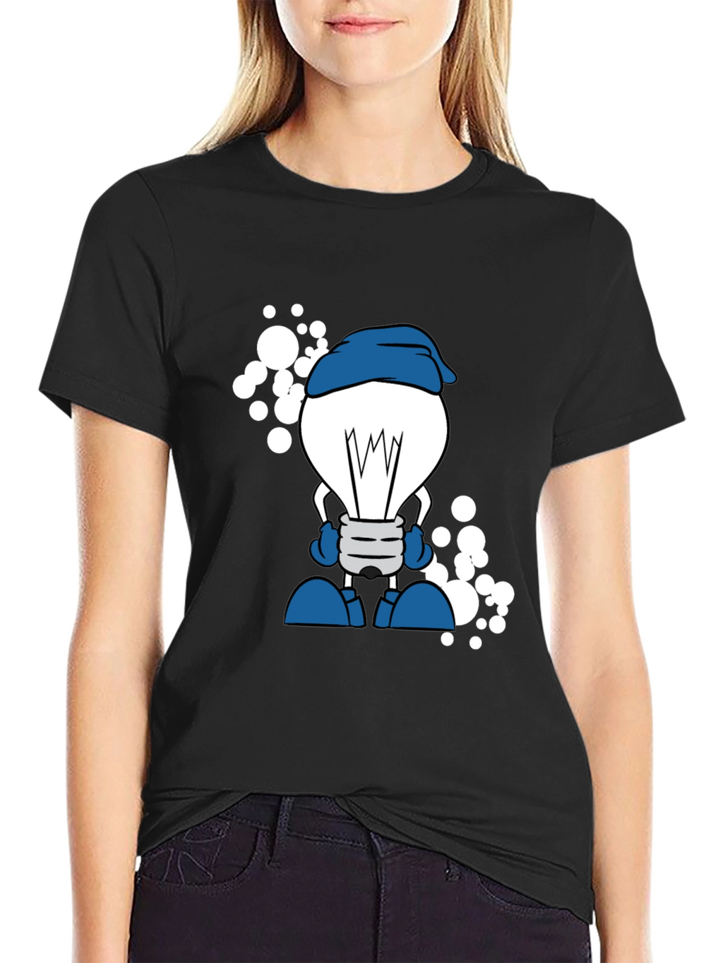 Cartoon Lightbulb Black T-Shirt