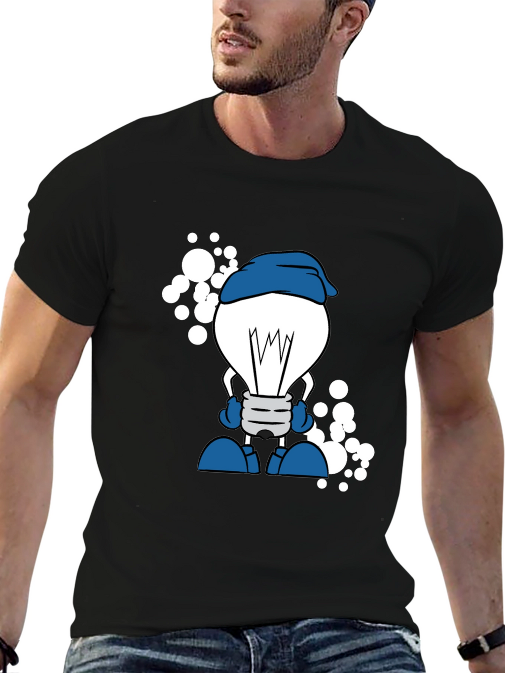 Cartoon Lightbulb Black T-Shirt