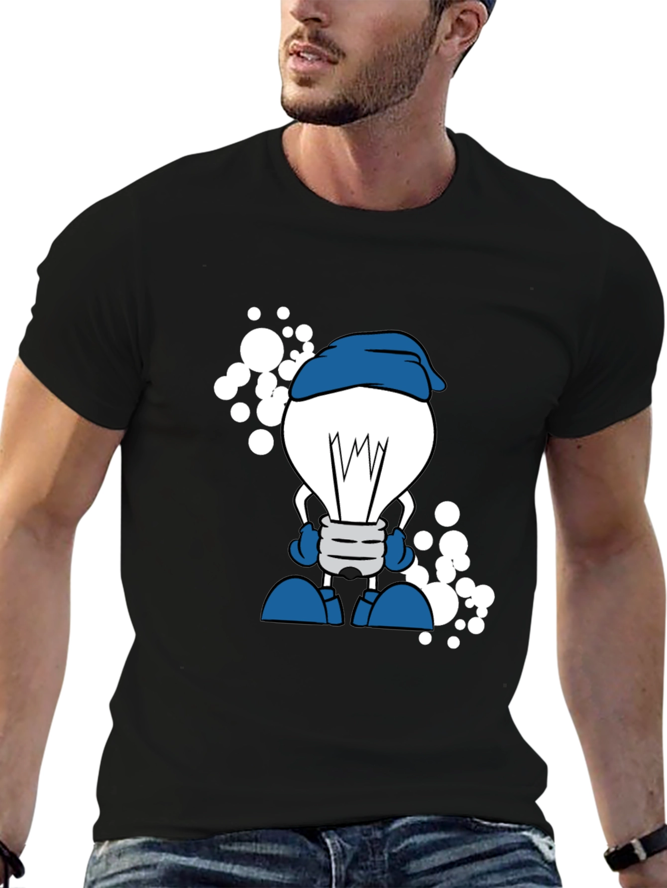 Cartoon Lightbulb Black T-Shirt