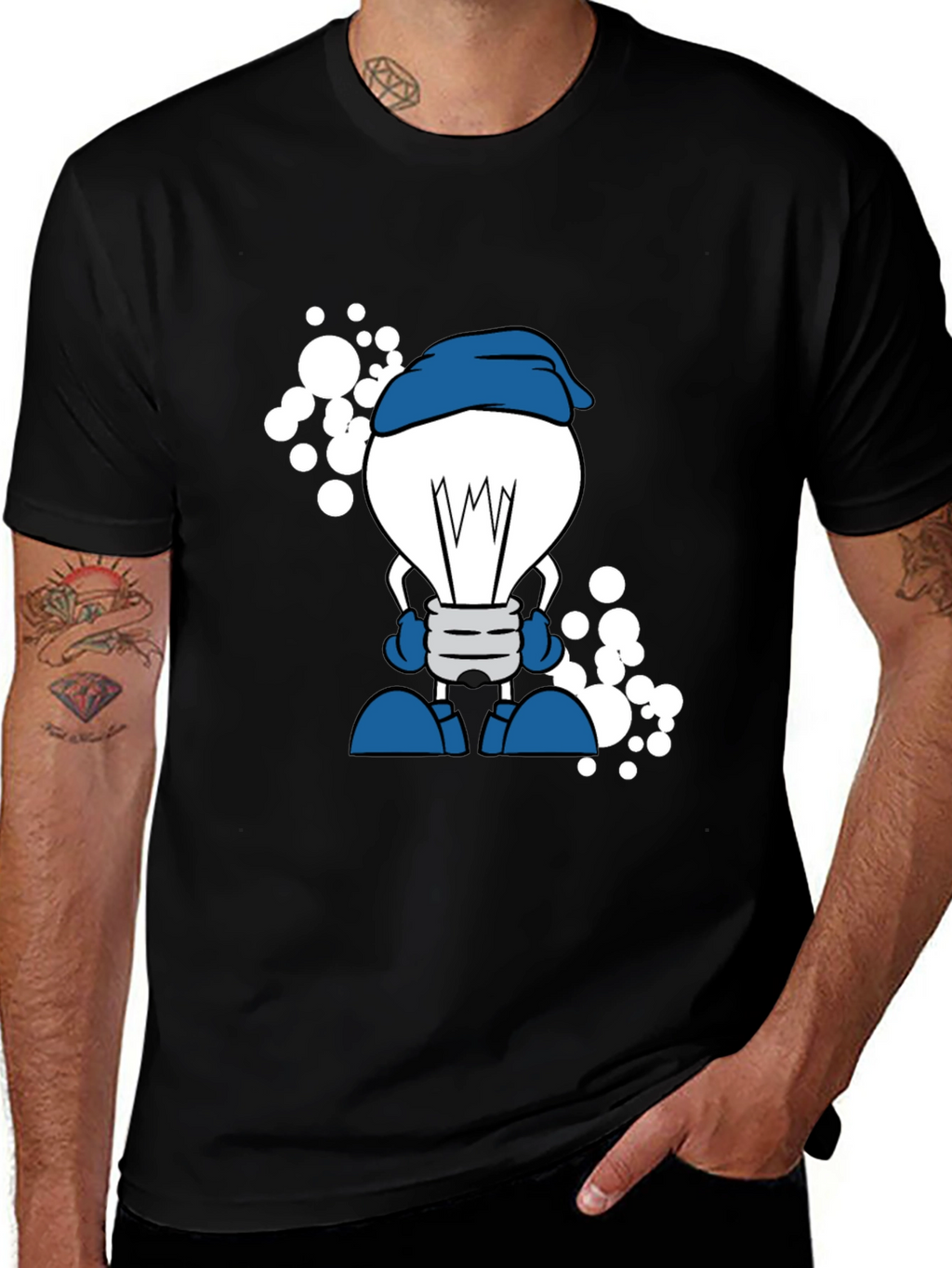 Cartoon Lightbulb Black T-Shirt