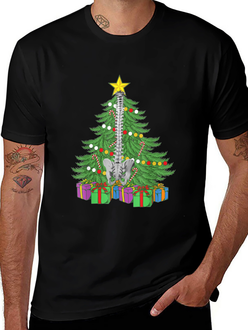 Chiropractor Christmas Tree Black T-Shirt
