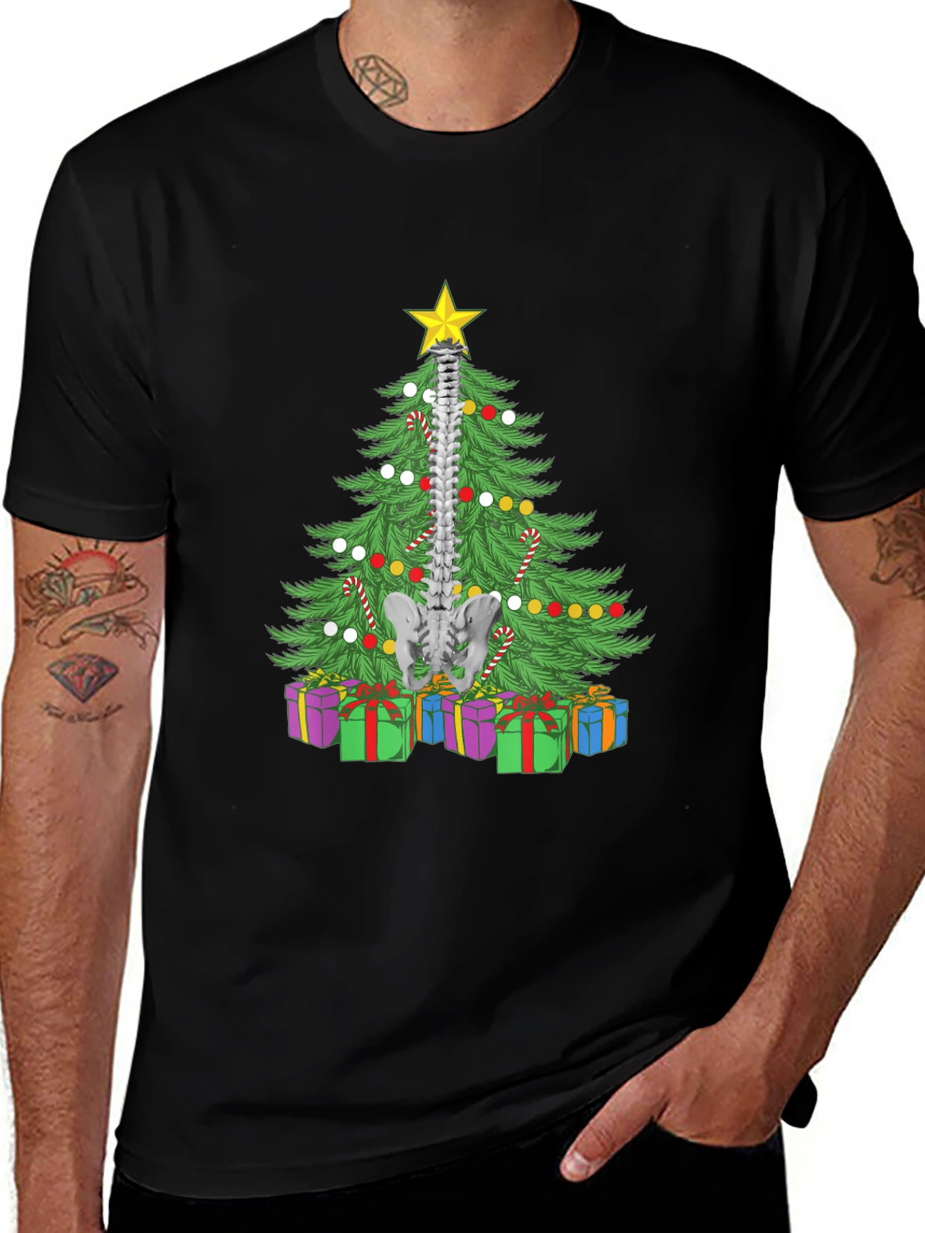 Chiropractor Christmas Tree Black T-Shirt