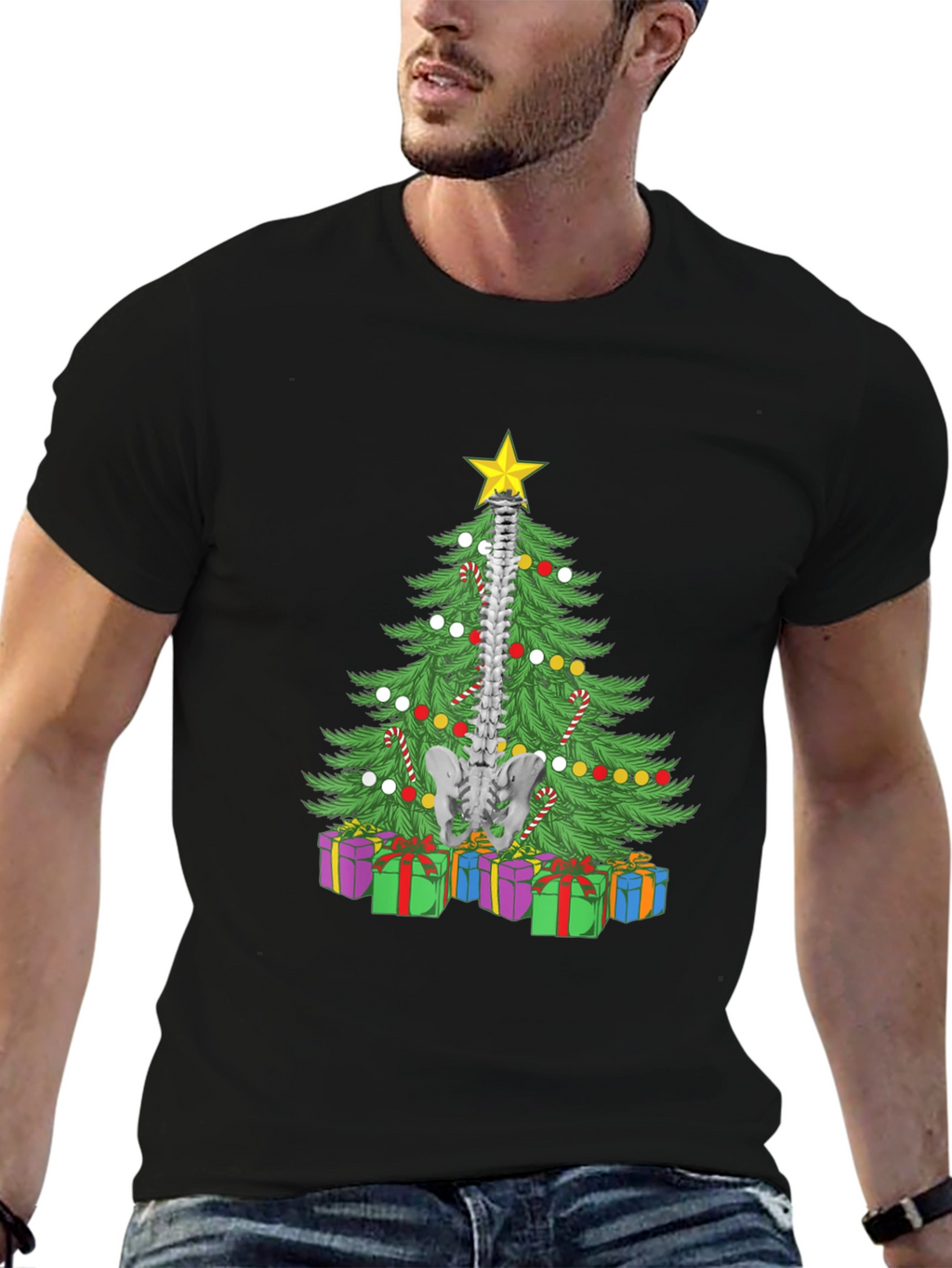 Chiropractor Christmas Tree Black T-Shirt