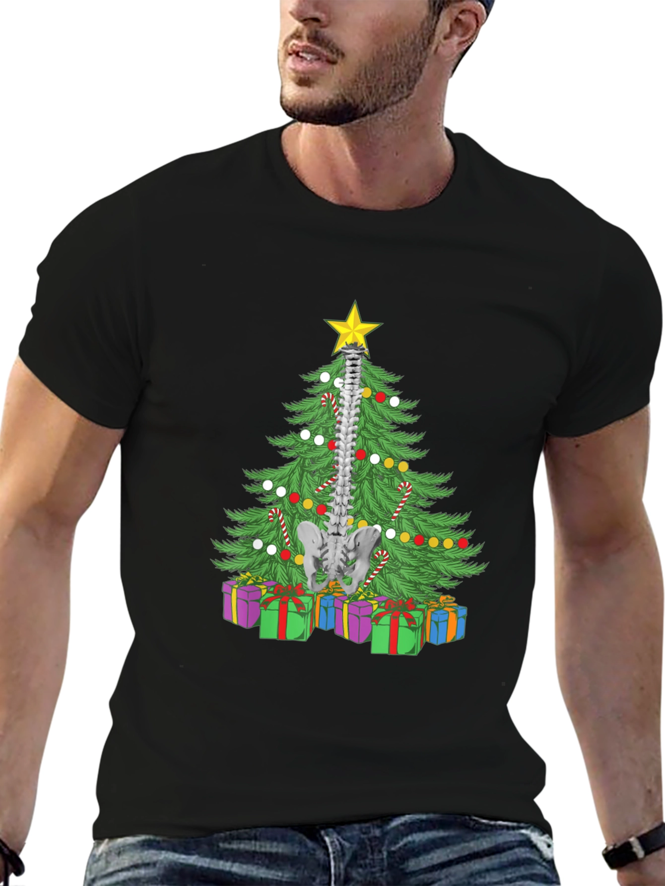 Chiropractor Christmas Tree Black T-Shirt